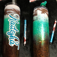 Cowhide & Turquoise Tumbler & Pen Set